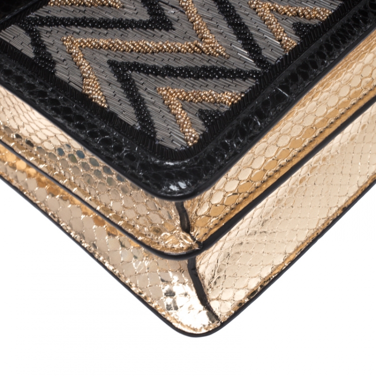 مملوكة مسبقًا Bvlgari Tri Color Python and Beads Medium Serpenti Forever Flap Shoulder Bag