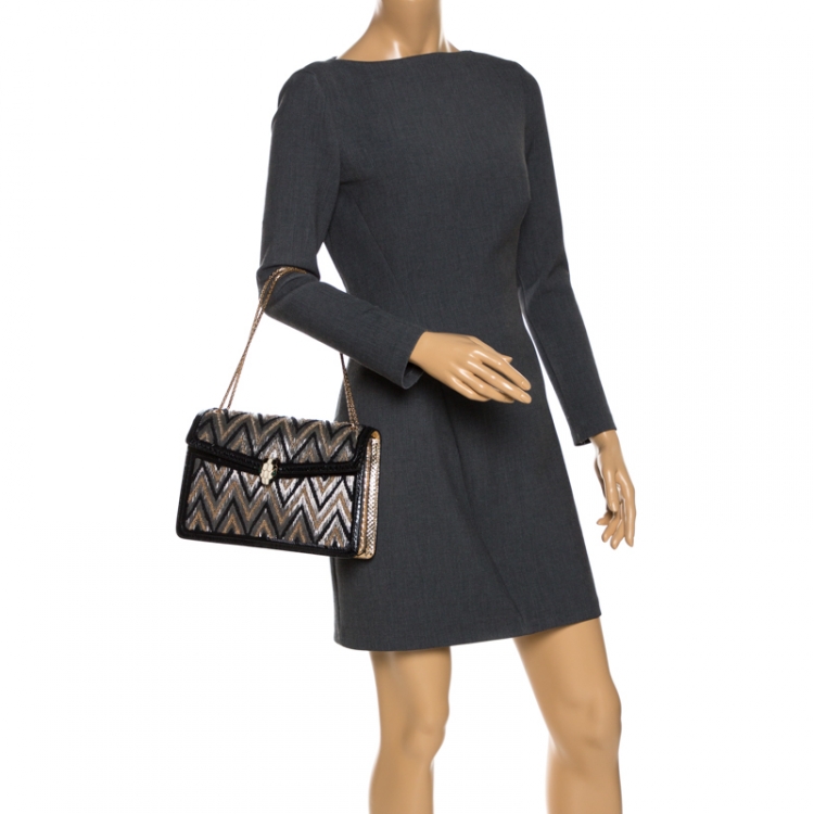 مملوكة مسبقًا Bvlgari Tri Color Python and Beads Medium Serpenti Forever Flap Shoulder Bag