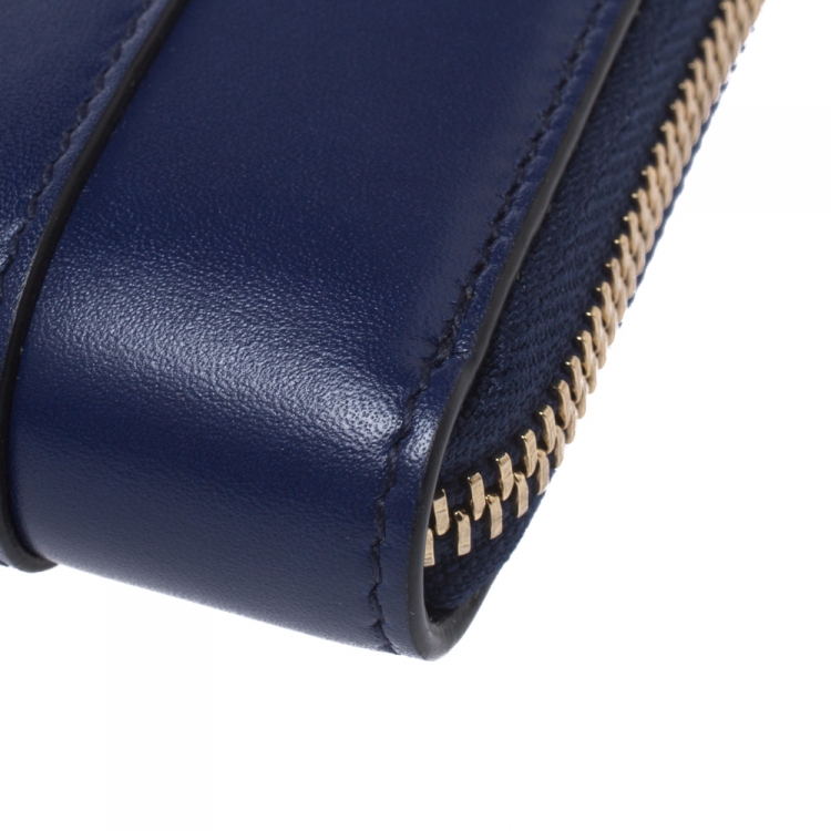 Pre Owned Bvlgari Blue Leather Serpenti Forever Zip Around Wallet