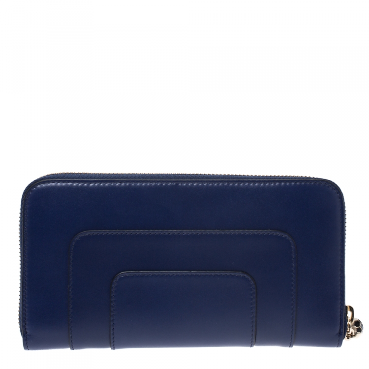 Pre Owned Bvlgari Blue Leather Serpenti Forever Zip Around Wallet