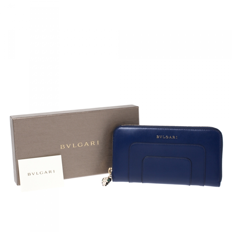 Pre Owned Bvlgari Blue Leather Serpenti Forever Zip Around Wallet