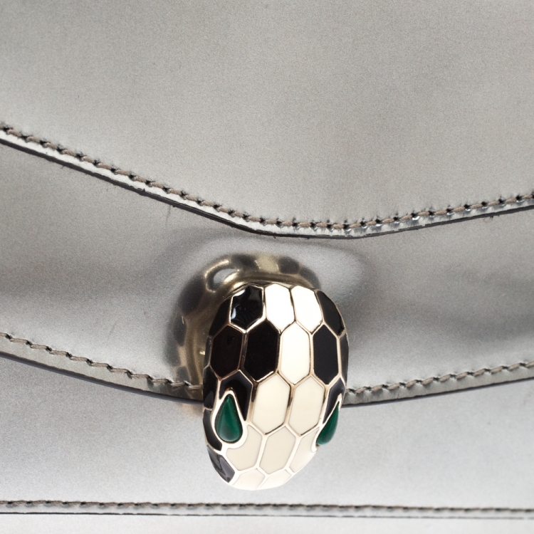 Pre Owned Bvlgari Metallic Silver Patent Leather Serpenti Forever Continental Wallet