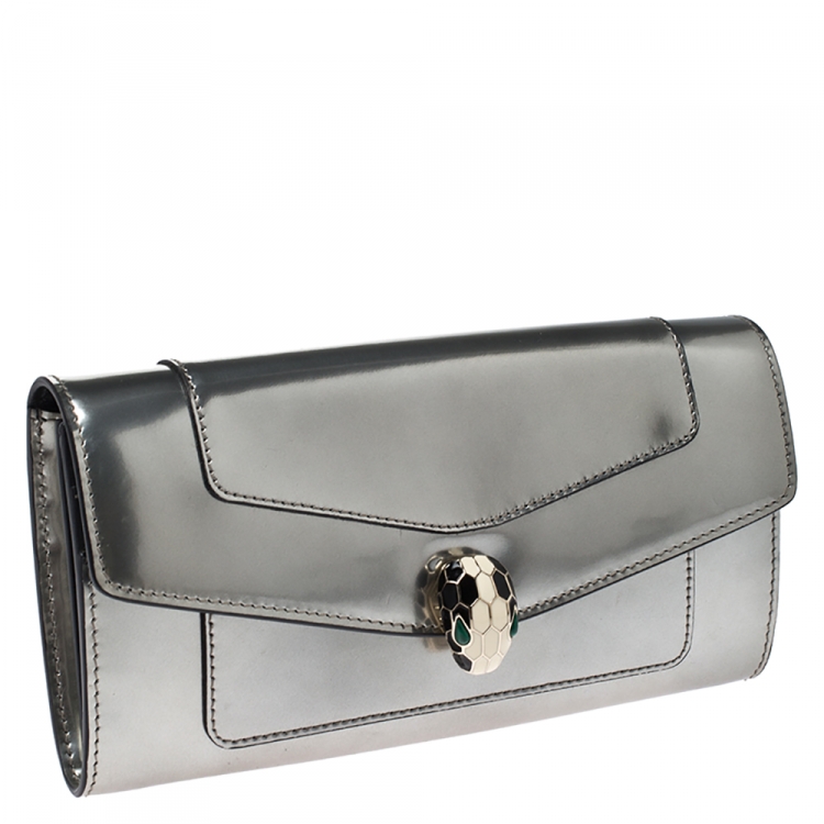 Pre Owned Bvlgari Metallic Silver Patent Leather Serpenti Forever Continental Wallet