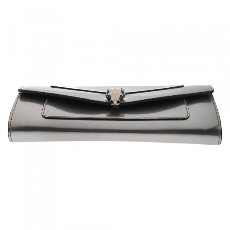 Pre Owned Bvlgari Metallic Silver Patent Leather Serpenti Forever Continental Wallet