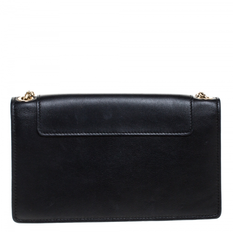 Pre Owned Bvlgari Black Leather Flap Crossbody Bag