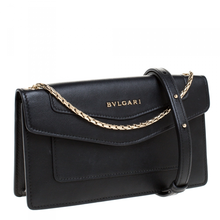 Pre Owned Bvlgari Black Leather Flap Crossbody Bag