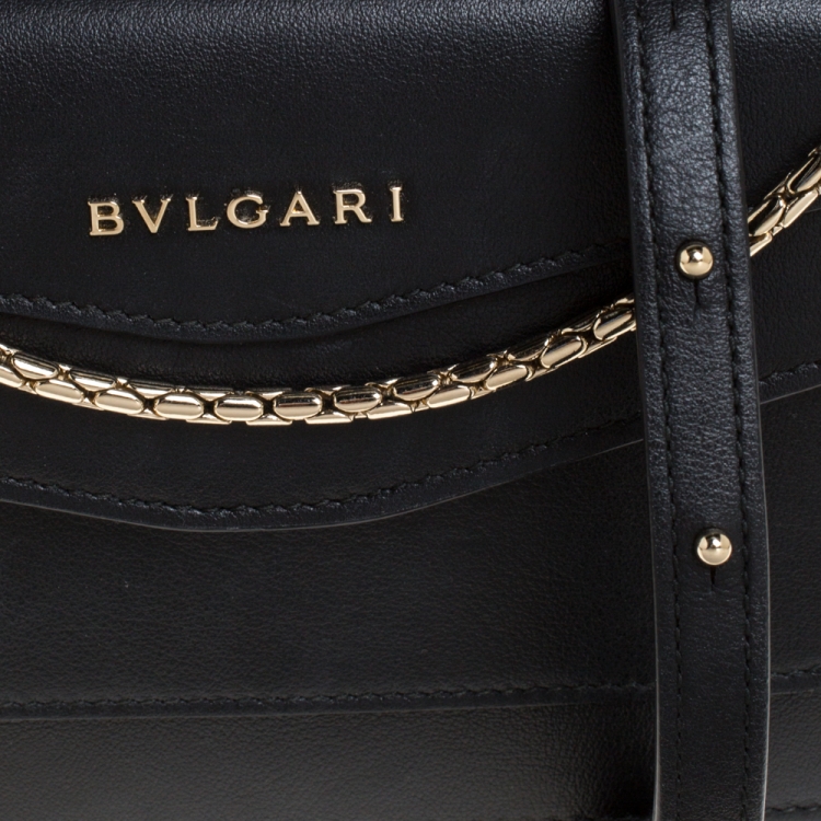 Pre Owned Bvlgari Black Leather Flap Crossbody Bag