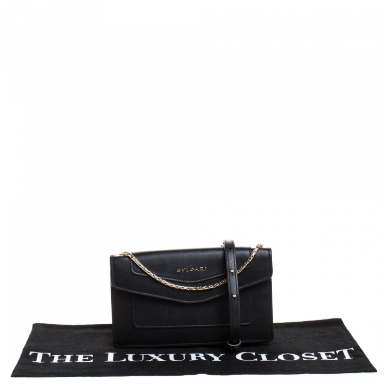 Pre Owned Bvlgari Black Leather Flap Crossbody Bag