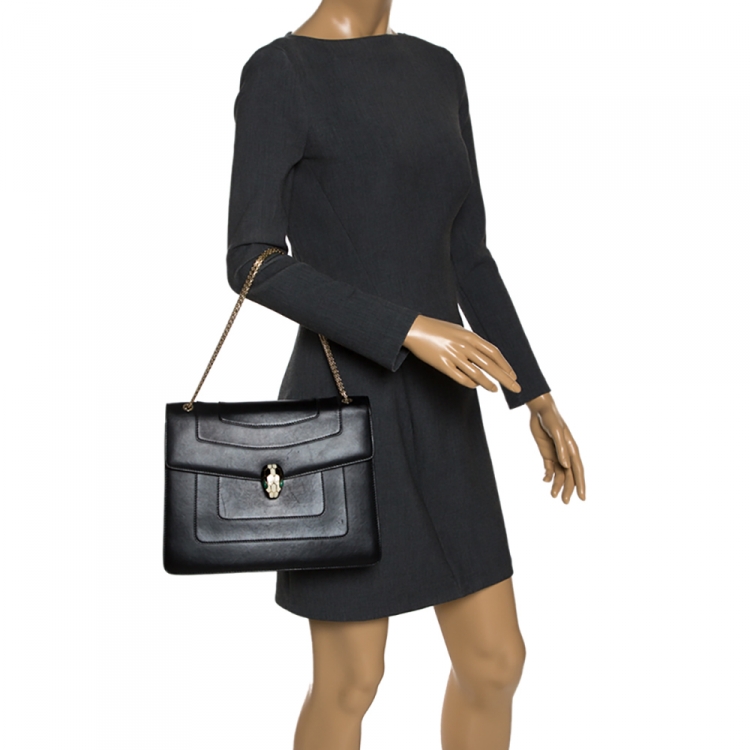 مملوكة مسبقًا Bvlgari Black Leather Large Serpenti Forever Shoulder Bag