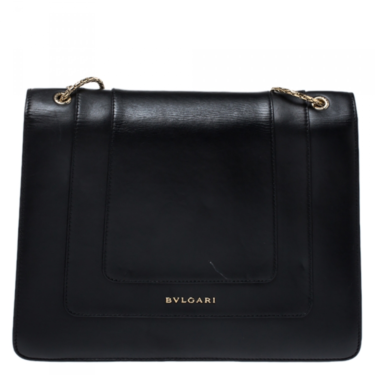 مملوكة مسبقًا Bvlgari Black Leather Large Serpenti Forever Shoulder Bag