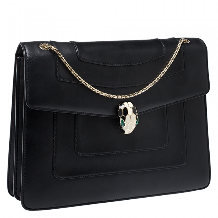 مملوكة مسبقًا Bvlgari Black Leather Large Serpenti Forever Shoulder Bag