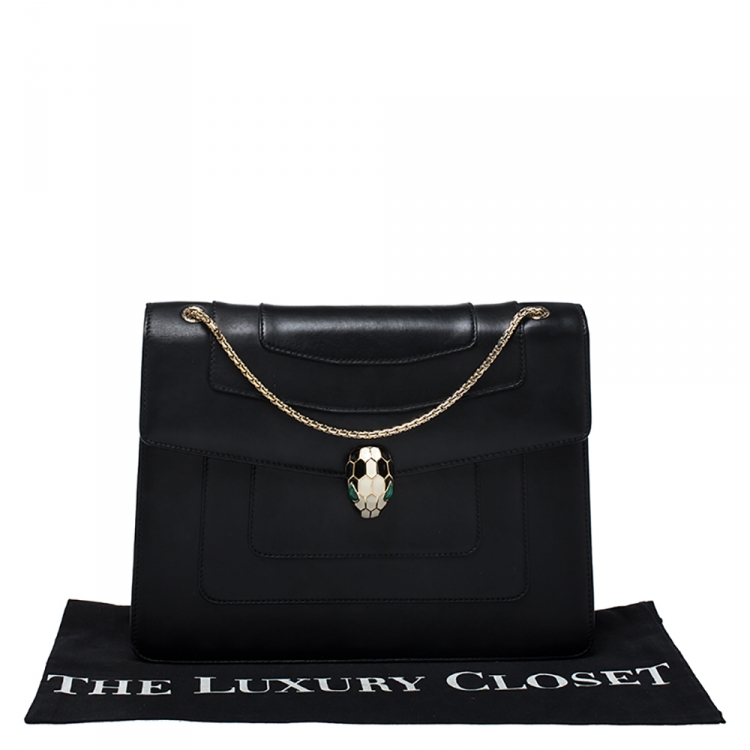 مملوكة مسبقًا Bvlgari Black Leather Large Serpenti Forever Shoulder Bag