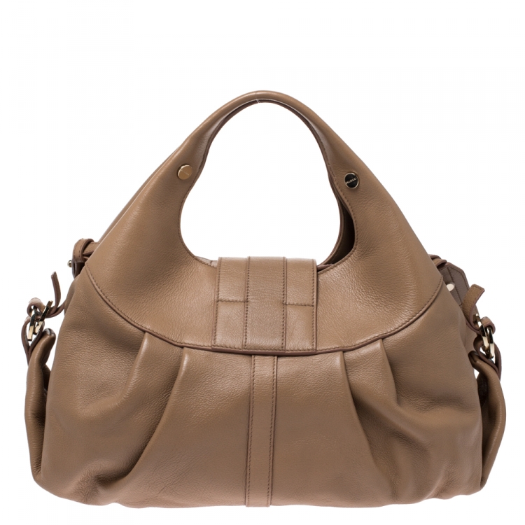 Pre Owned Bvlgari Beige Leather Chandra Satchel