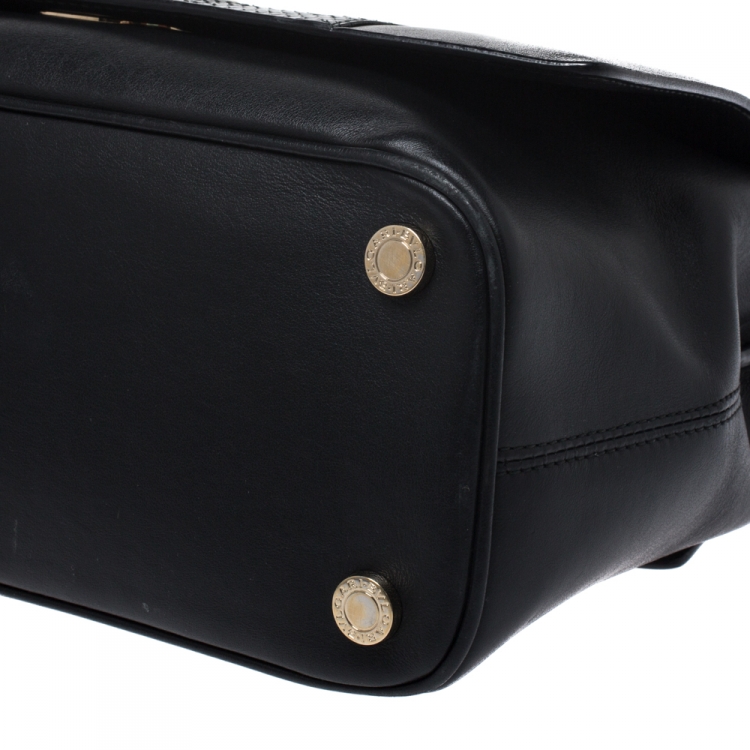 Pre Owned Bvlgari Black Leather and Python Top Handle Bag