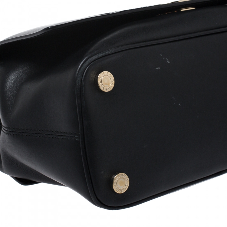Pre Owned Bvlgari Black Leather and Python Top Handle Bag