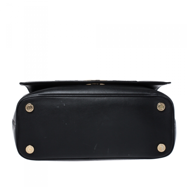 Pre Owned Bvlgari Black Leather and Python Top Handle Bag
