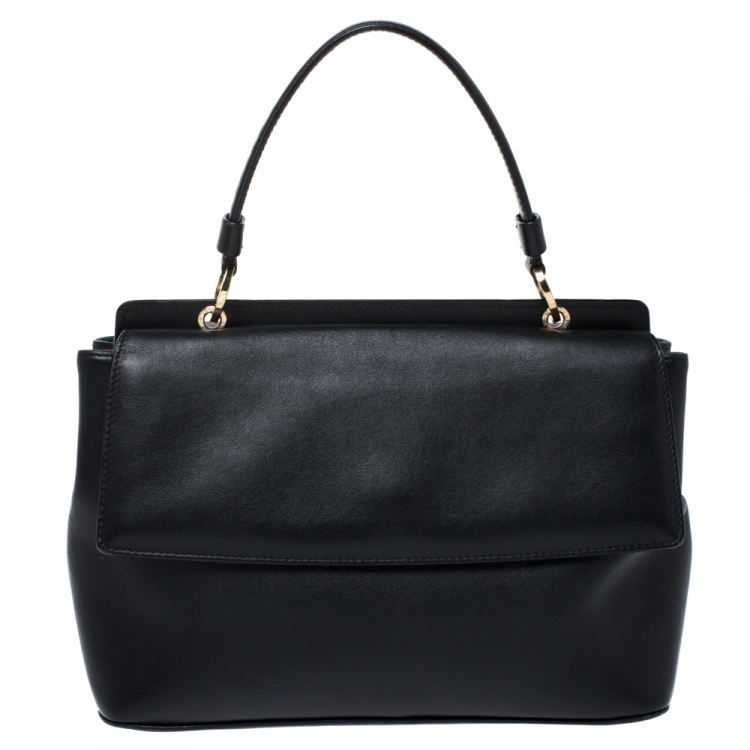 Pre Owned Bvlgari Black Leather and Python Top Handle Bag