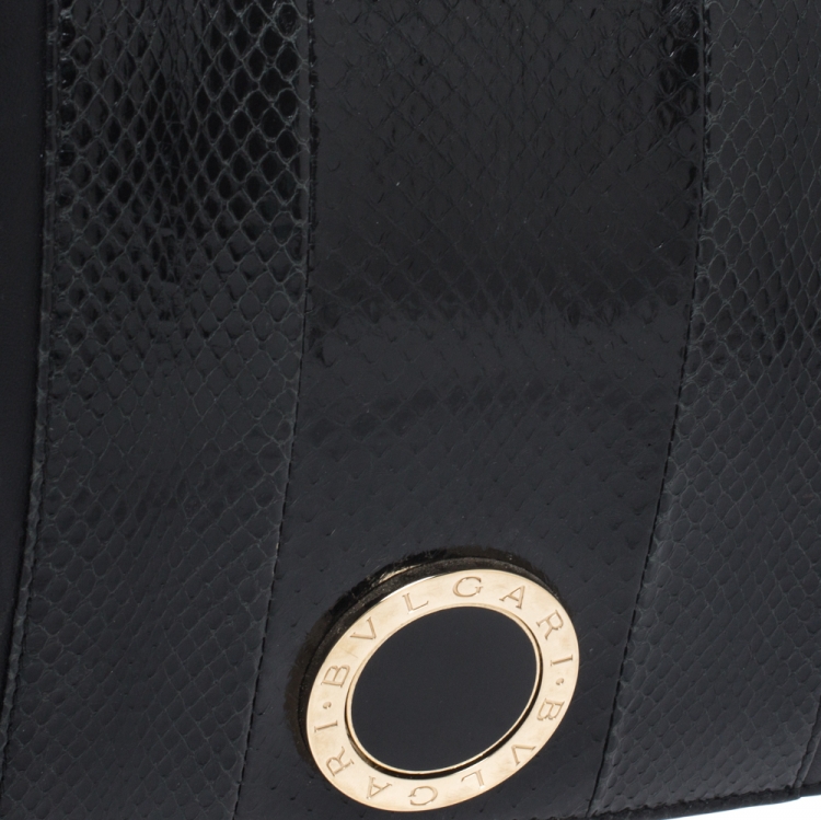 Pre Owned Bvlgari Black Leather and Python Top Handle Bag