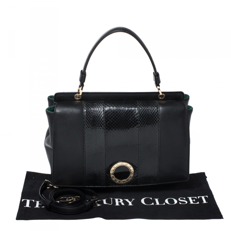 Pre Owned Bvlgari Black Leather and Python Top Handle Bag