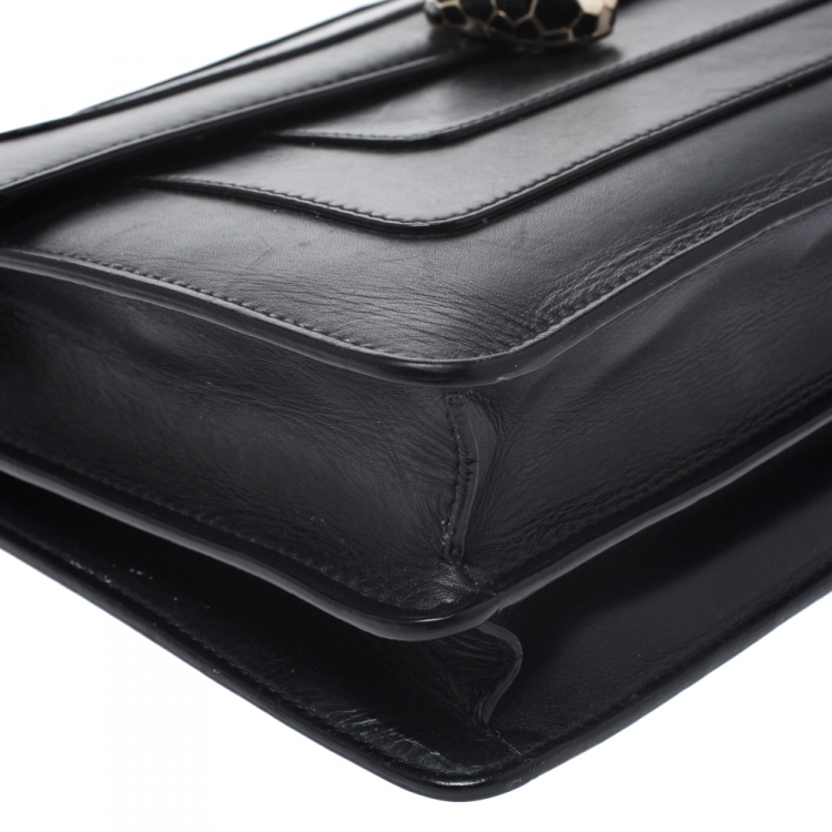 Pre Owned Bvlgari Black Leather Medium Serpenti Forever Flap Shoulder Bag