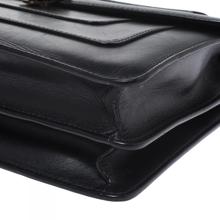 Pre Owned Bvlgari Black Leather Medium Serpenti Forever Flap Shoulder Bag