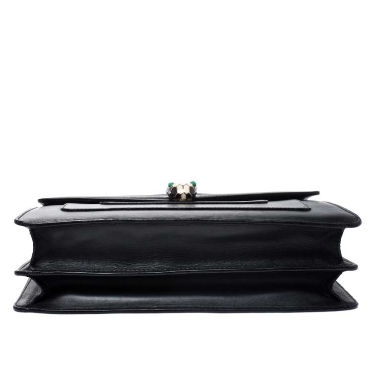 Pre Owned Bvlgari Black Leather Medium Serpenti Forever Flap Shoulder Bag