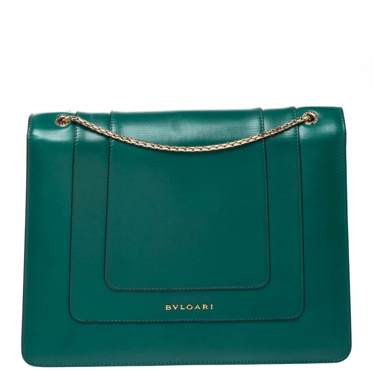 مملوكة مسبقًا Bvlgari Green Leather Large Serpenti Forever Shoulder Bag