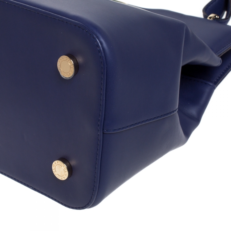 Pre Owned Bvlgari Blue Leather Isabella Rossellini Top Handle Bag