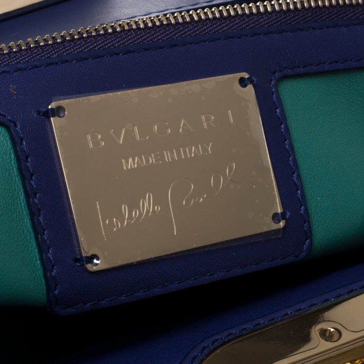 Pre Owned Bvlgari Blue Leather Isabella Rossellini Top Handle Bag