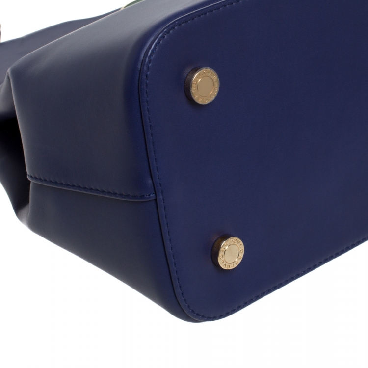 Pre Owned Bvlgari Blue Leather Isabella Rossellini Top Handle Bag