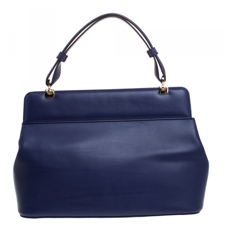 Pre Owned Bvlgari Blue Leather Isabella Rossellini Top Handle Bag