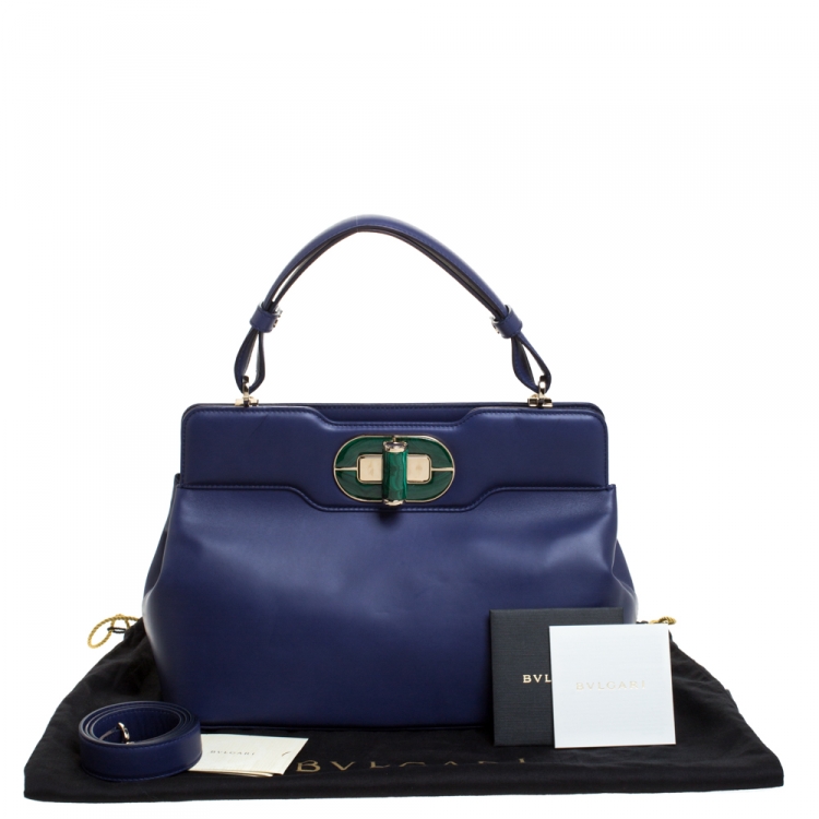 Pre Owned Bvlgari Blue Leather Isabella Rossellini Top Handle Bag