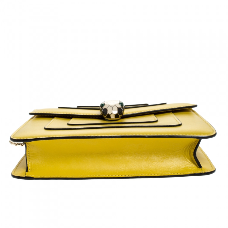 Pre Owned Bvlgari Yellow Leather Small Serpenti Forever Shoulder Bag