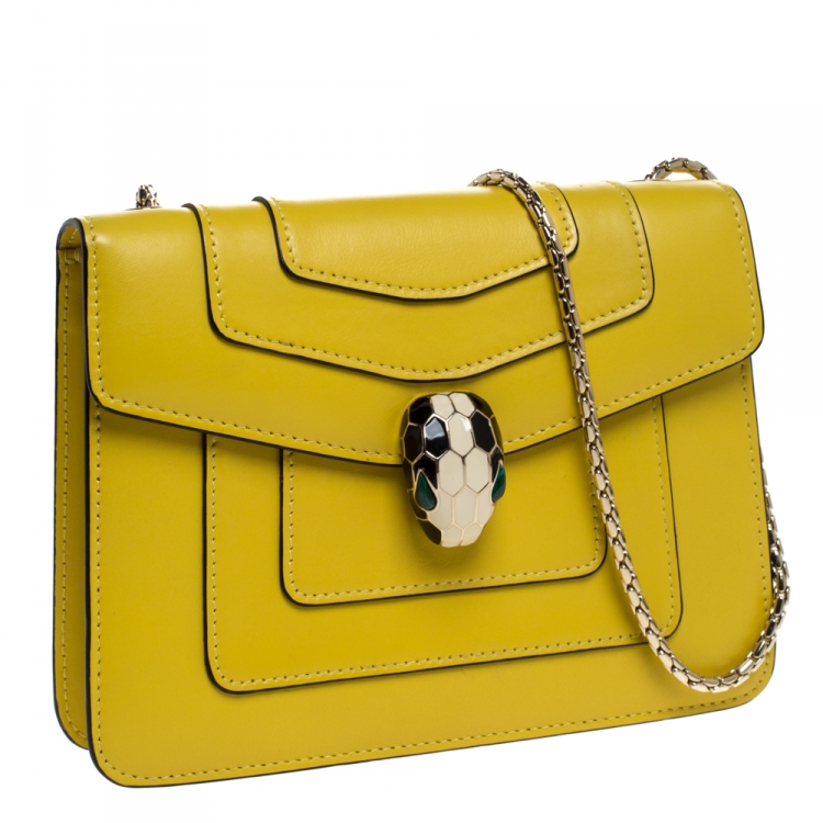 Pre Owned Bvlgari Yellow Leather Small Serpenti Forever Shoulder Bag