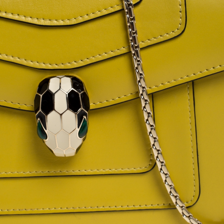 Pre Owned Bvlgari Yellow Leather Small Serpenti Forever Shoulder Bag