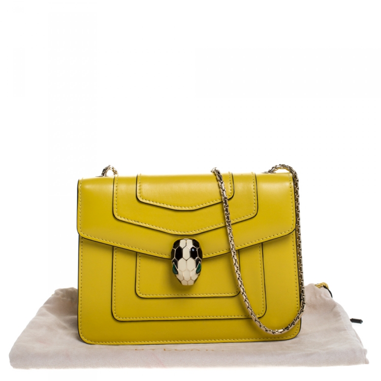 Pre Owned Bvlgari Yellow Leather Small Serpenti Forever Shoulder Bag