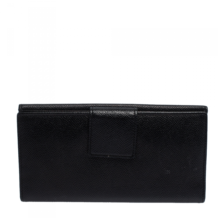 Pre Owned Bvlgari Black Leather Trifold Continental Wallet