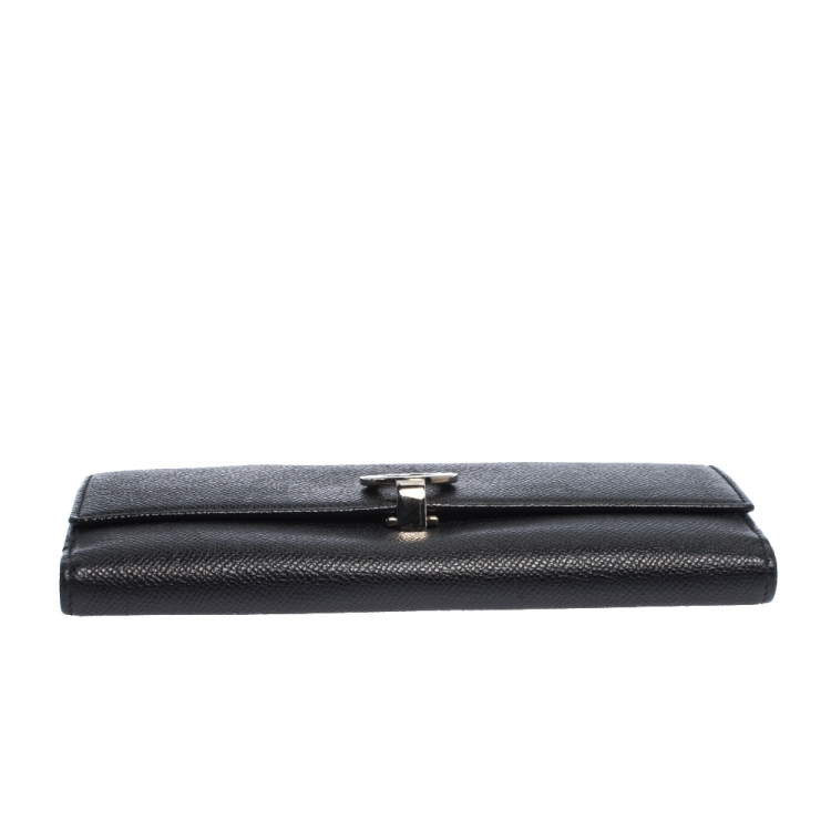 Pre Owned Bvlgari Black Leather Trifold Continental Wallet