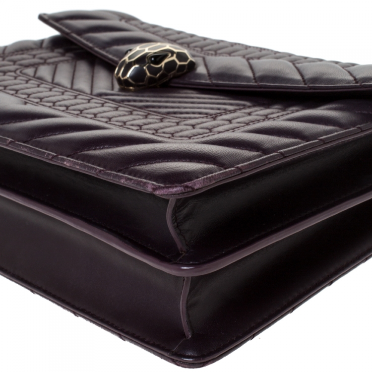 Pre Owned Bvlgari Dark Purple Quilted Scaglie Leather Medium Serpenti Forever Shoulder Bag