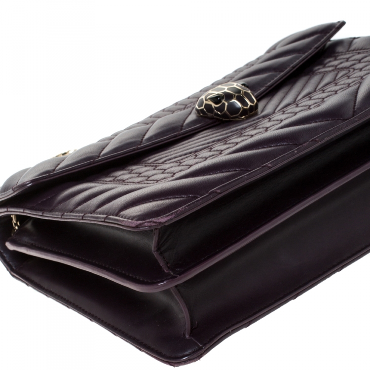 Pre Owned Bvlgari Dark Purple Quilted Scaglie Leather Medium Serpenti Forever Shoulder Bag