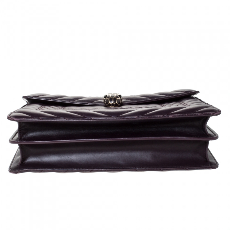 Pre Owned Bvlgari Dark Purple Quilted Scaglie Leather Medium Serpenti Forever Shoulder Bag