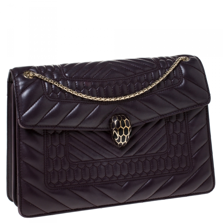 Pre Owned Bvlgari Dark Purple Quilted Scaglie Leather Medium Serpenti Forever Shoulder Bag