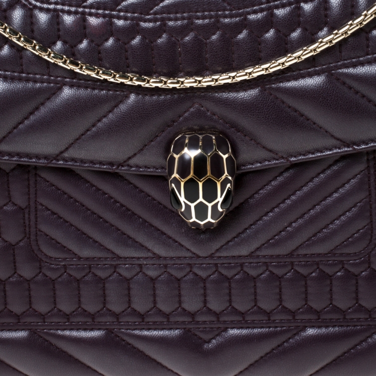 Pre Owned Bvlgari Dark Purple Quilted Scaglie Leather Medium Serpenti Forever Shoulder Bag