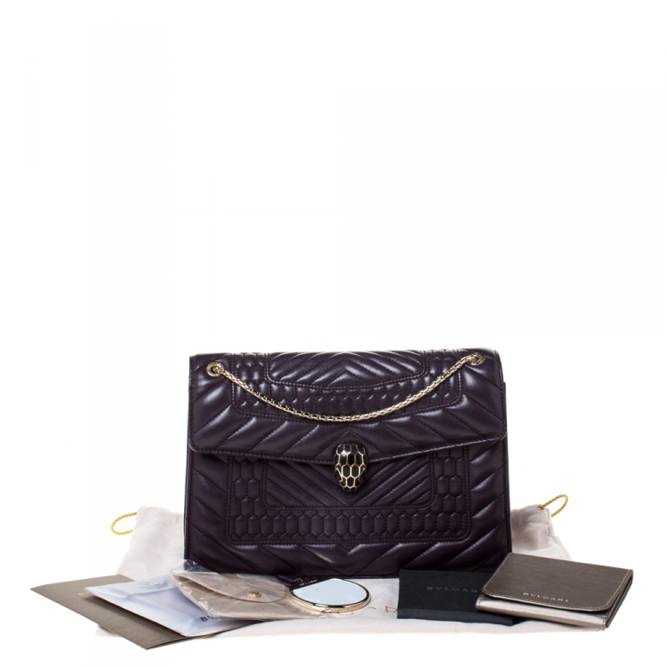 Pre Owned Bvlgari Dark Purple Quilted Scaglie Leather Medium Serpenti Forever Shoulder Bag