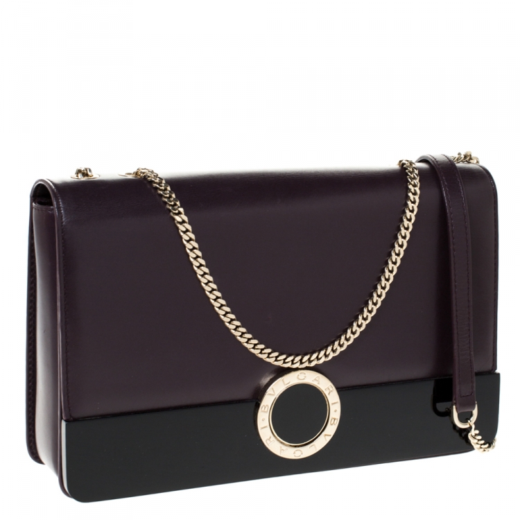 Pre Owned Bvlgari Plump/Black Leather and Perspex Flap Cover Shoulder Bag