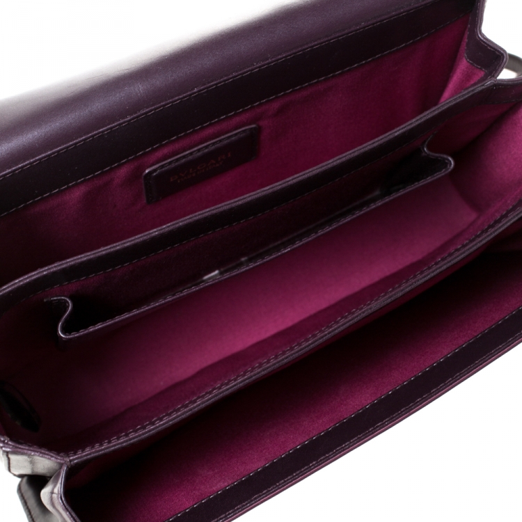 Pre Owned Bvlgari Plump/Black Leather and Perspex Flap Cover Shoulder Bag