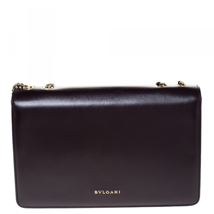 Pre Owned Bvlgari Plump/Black Leather and Perspex Flap Cover Shoulder Bag