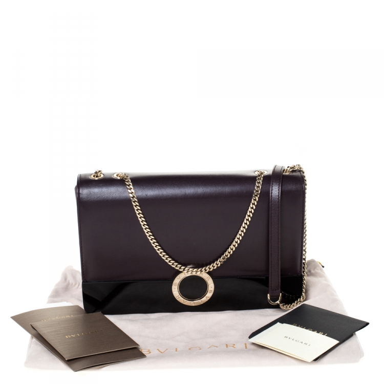 Pre Owned Bvlgari Plump/Black Leather and Perspex Flap Cover Shoulder Bag