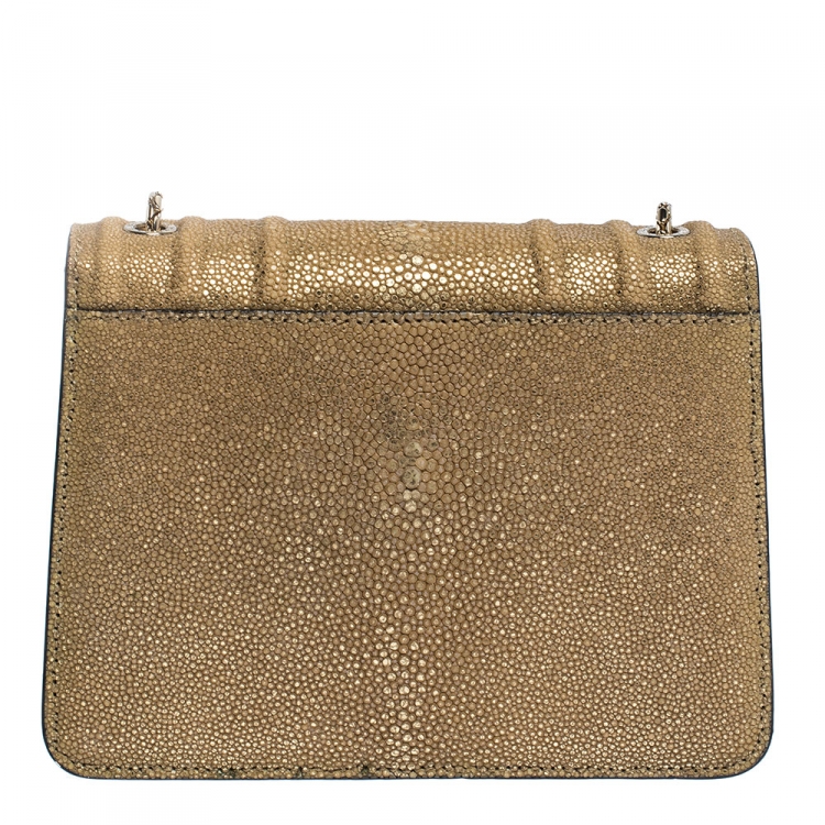 Pre Owned Bvlgari Metallic Gold Stingray and Patent Leather Serpenti Forever Shoulder Bag
