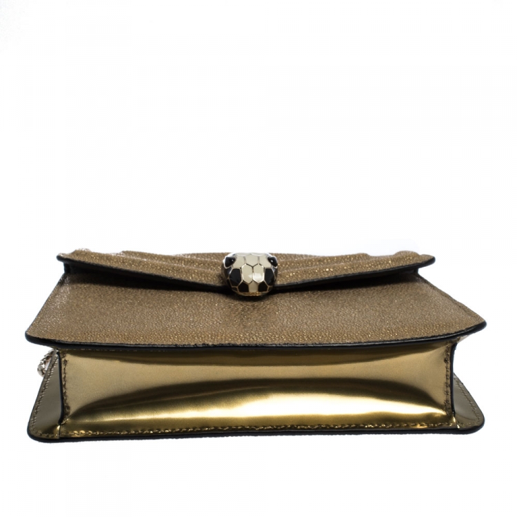 Pre Owned Bvlgari Metallic Gold Stingray and Patent Leather Serpenti Forever Shoulder Bag